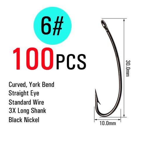 100pcs - Hameçon De Pêche À La Mouche, 100 Pièces, Longue Tige Courbe 3x, Stimulateur De Nymphes, Attirante, Crochets En Fer Barbelé