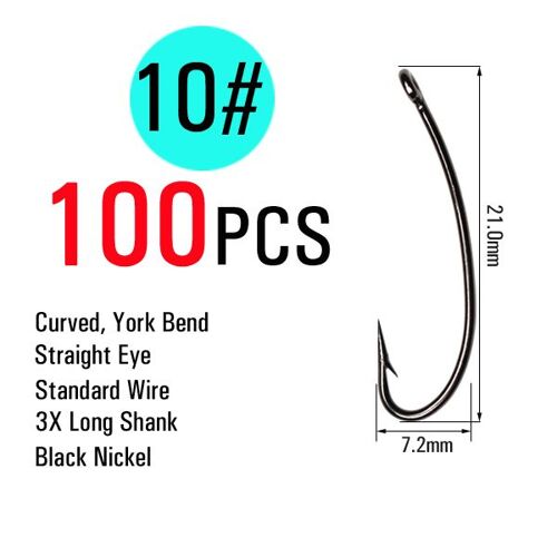 100pcs - Hameçon De Pêche À La Mouche, 100 Pièces, Longue Tige Courbe 3x, Stimulateur De Nymphes, Attirante, Crochets En Fer Barbelé
