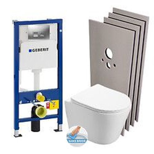 Geberit Pack WC Bati-support Duofix UP100 + Cuvette SAT Infinitio sans bride + Set d'habillage + Plaque chrome