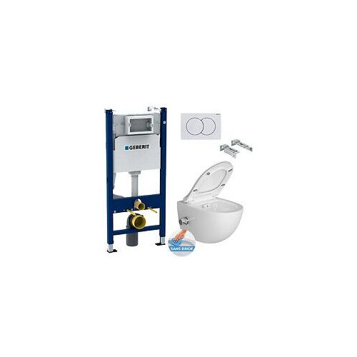 Geberit Pack WC Bati-support Duofix  + WC sans bride SAT Infinitio avec fonction bidet thermostatique + Abattant softclose + Plaque