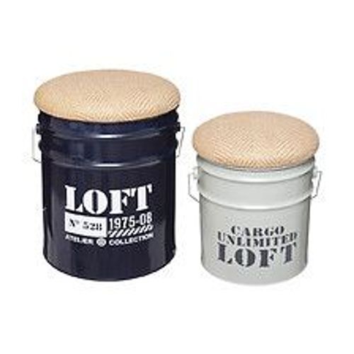 Lot De 2 Poufs Bidons Et Coffres De Rangement En Métal Style Industriel
