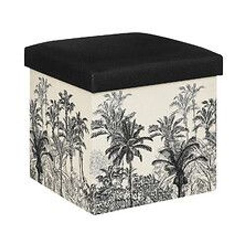 Pouf Et Coffre De Rangement En Bois Et Tissu Imprimé Noir Et Blanc 38 X 38 Cm