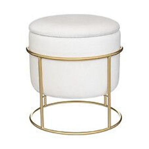 Pouf Et Coffre De Rangement En Velours Blanc Ivoire Et Support En Métal D 42 X H 44 Cm
