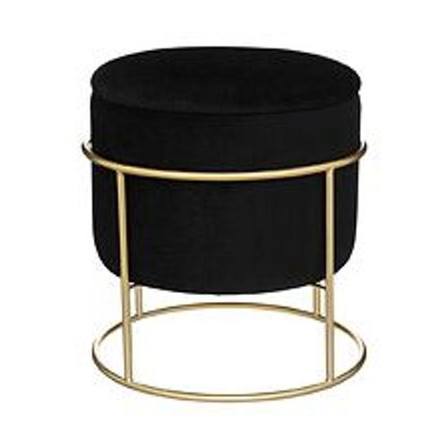 Pouf Et Coffre De Rangement En Velours Noir Et Support En Métal D 42 X H 44 Cm