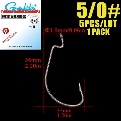 5pcs-1pack - 5-0 - Hameçon De Pêche À Décalage Large, En Acier Au Carbone, Pour Leurre Souple, Bar, Carpe, Hameçon De Ver