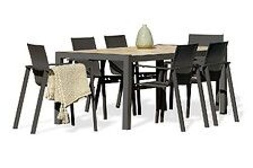 Ensemble Repas De Jardin 6 Places Avec Plateau Céramique Beige