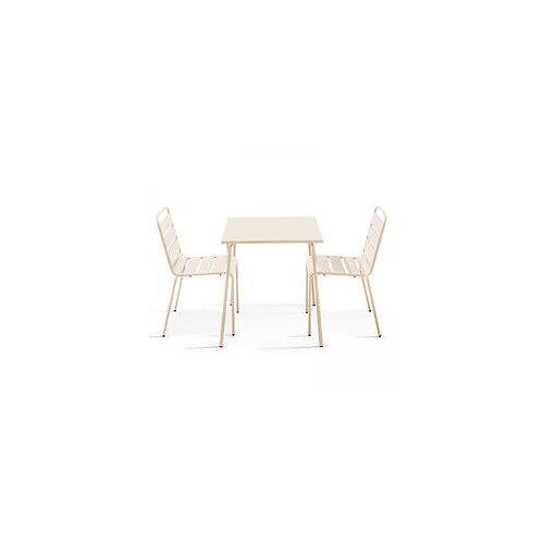 Ensemble Table De Jardin Carrée Et 2 Chaises Acier Ivoire