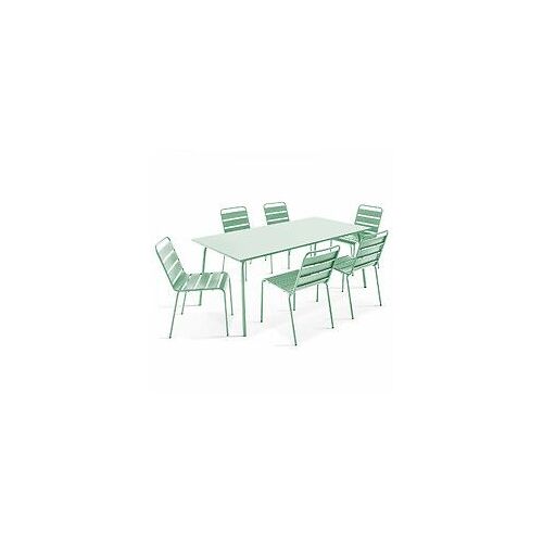 Ensemble Table De Jardin Et 6 Chaises En Métal Vert Sauge