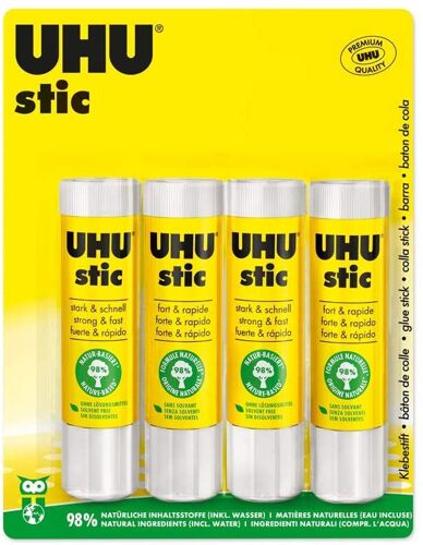 Stic Batons de Colle sans solvant, 21 g, Lot de 4, Blanc