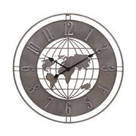 Pendule murale Monde en Métal Gris industriel D 68 cm