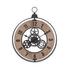 Pendule murale en Métal et Bois esprit Vintage 57 x 70 cm