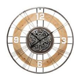 Grande Pendule murale silencieuse en Métal et Bois D 90 cm