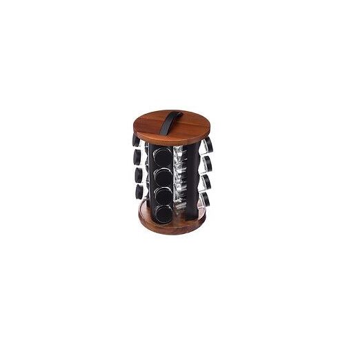 Carrousel à épices Support rotatif en Bois d'Acacia avec 16 pots en Verre