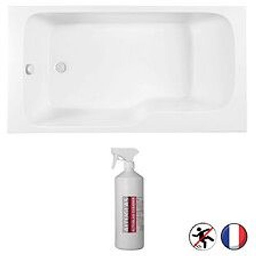 Baignoire bain douche Malice antidérapante + nettoyant Blanc Mat, 160 X 85 version droite