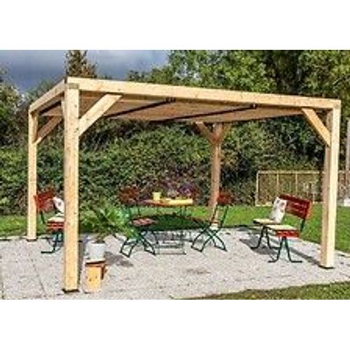Auvent Veneto Bois Avec Ventelles Toit - S.H.T. : 12,20 M2 - Dimensions 3,39 M X 3,60 M