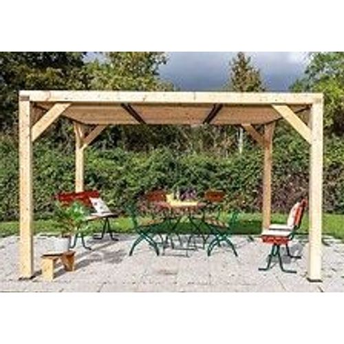 Auvent Veneto Bois Avec Ventelles Toit - S.H.T. 10,57 M2 - Dimensions 3,39 M X 3,12 M
