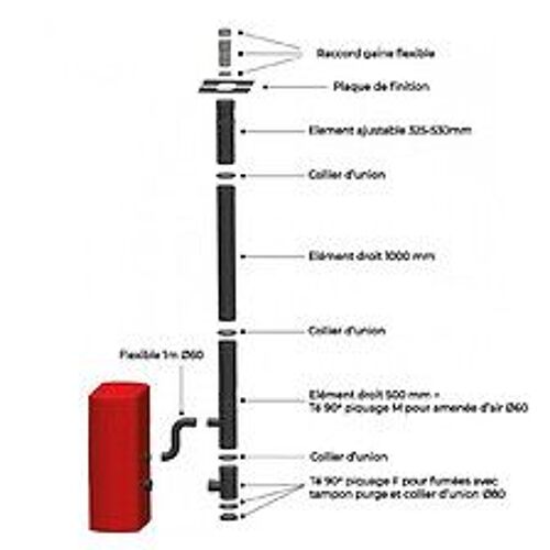 Kit Vertical Universel int?rieur (Sortie Toiture) Po?le ? Granul?s Raccordement Derri?re