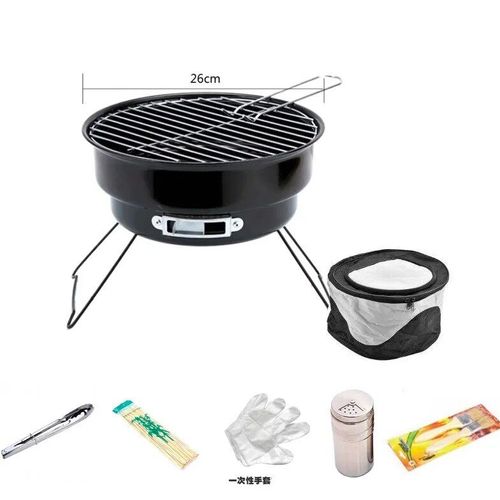 Barbecue rond Portable antiadhésif,Surface pliante,Barbecue à charbon de bois,Mini outil de pique-nique de Camping en plein air - Type B