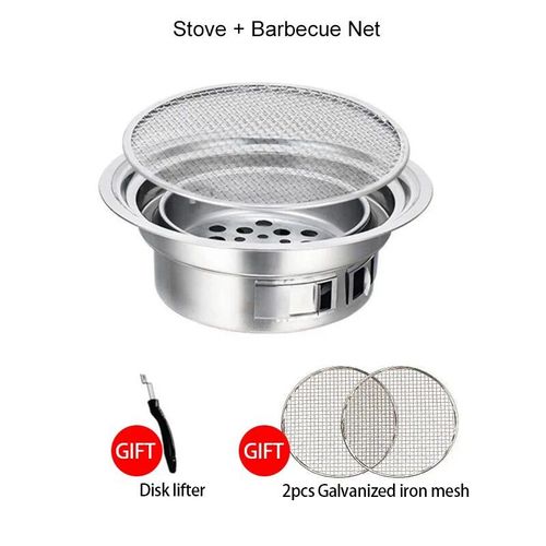 Barbecue à Charbon Rond Coréen en Acier Inoxydable,Antiadhésif,Portable,pour Camping en Plein Air - Type 35cm Stove with Net #B