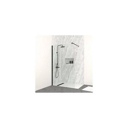 Paroi de Douche 120cm Verre 8mm - Profil? + Barre extensible + Colonne de Douche M?canique NOIR MAT