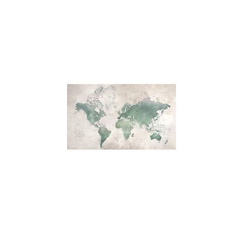 Papier peint panoramique intiss?, papier intiss?, carte ancienne au style vintage, reproduction de la mappemonde en vert, 250 cm X 150 cm