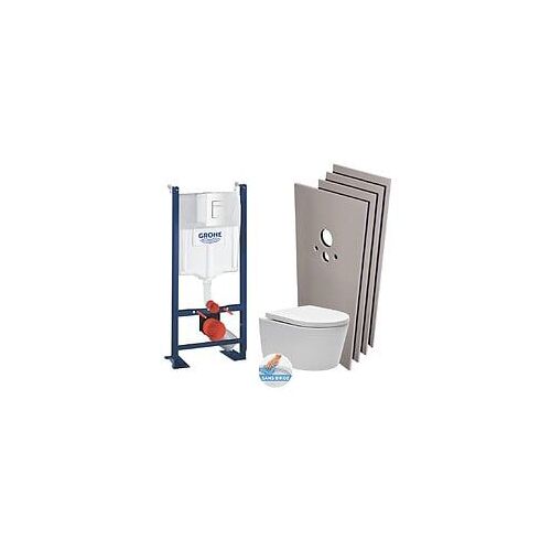 Pack WC B?ti autoportant + Cuvette SAT sans bride, fixations cach?es + Plaque blanche + Set habillage (ProjectSATrimless-4-sabo)