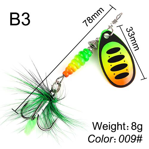 B3-009 - Cuillère De Pêche Super, Appâts Avec Monofilament En Laiton, Crochet Pointu, Plumes, Lames Ovales En Feuille De Saule