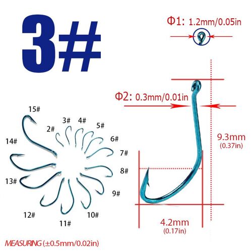 30pcs-3packs - Taille3 - Ckaakastu Bleu Avec Anneau, Hameçons De Pêche En Acier Inoxydable F22, Requin Jig Truite, Pêche À La Faucille, Poisson-Chat D'eau Salée, Japon, 30 Pièces/Lot