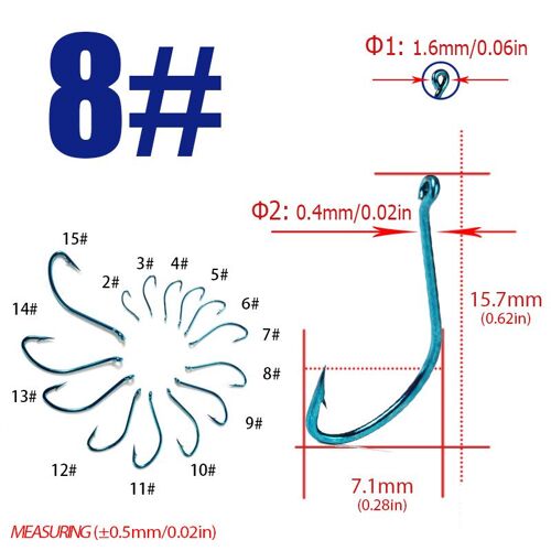 30pcs-3packs - Taille8 - Ckaakastu Bleu Avec Anneau, Hameçons De Pêche En Acier Inoxydable F22, Requin Jig Truite, Pêche À La Faucille, Poisson-Chat D'eau Salée, Japon, 30 Pièces/Lot