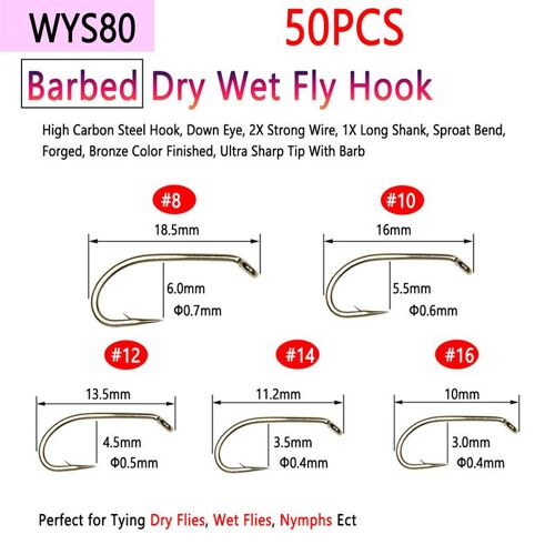 Taille 16 - Wys80 50pcs - Bimoo Leurres De Pêche À La Mouche En Acier À Haute Teneur En Carbone, Crochet De Fixation Sans Ardillon, Support Sec, Nymphe Jig, Nymphe Streamer, Caddis, Truite