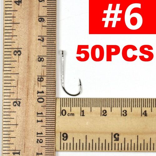 Taille 6 - Bimoo Lot De 50 Hameçons De Pêche En Acier À Haute Teneur En Carbone, Porte Appât Pour Poissons