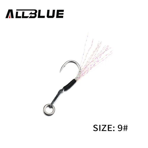 Taille 9 - 6 Pièces/Lot Crochet'assistance De Gabarit En Métal Avec Plume De Ligne Pe Anneau Solide Cuillère De Jigging Hameçon'eau Salée Pour Leurre