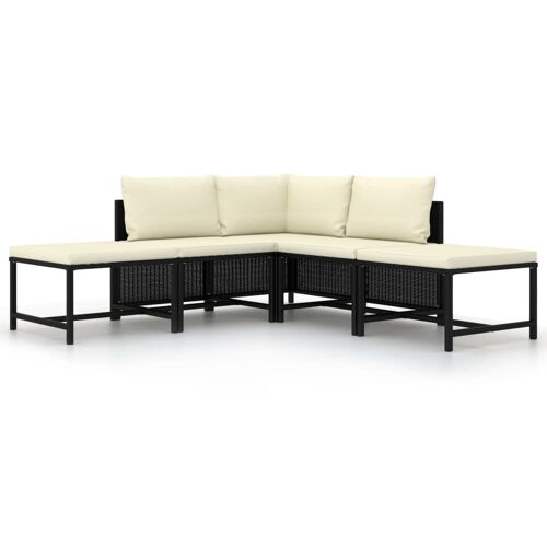 Lot De 5 Salon De Jardin Résine Tressée Noir Avec Coussins Crème
