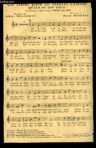 Ce N'est Pas La Mem' Chose ( Quand On Est Deux) - Pour Chant Avec Paroles.