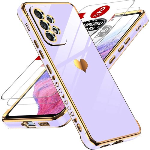 Coque Pour Samsung A53 5g Avec 2 Verre Trempe Silicone Forme De Coeur Damour, Housse Etui De Protection Galaxy A53 Motifantichoc Anti-Rayures Souple Tpu Legere Coque A53 5g Motif-Violet