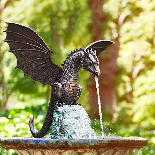 Statue De Dragon En Résine, Fontaine D'eau De Jardin, Fontaine D'eau, Cascade De Paysage, Sculpture, Spray, Décoration De Jardin\N