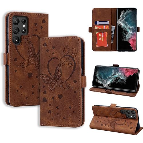 Coque Samsung Galaxy S22 Ultra 5g, Samsung S22 Ultra 5g, Flip Case En Protecion Pour Samsung Galaxy S22 Ultra, Brun