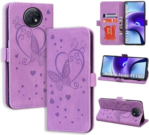 Coque Pour Xiaomi Redmi Note 9t, De Xiaomi Redmi 9t, Flip Case En Protecion Pour Xiaomi Redmi Note 9t 5g, Violet