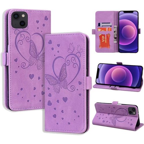 Coque Pour Iphone 13, De Iphone 13, Flip Case En Protecion Pour Iphone 13 6,1 Pouces, Violet