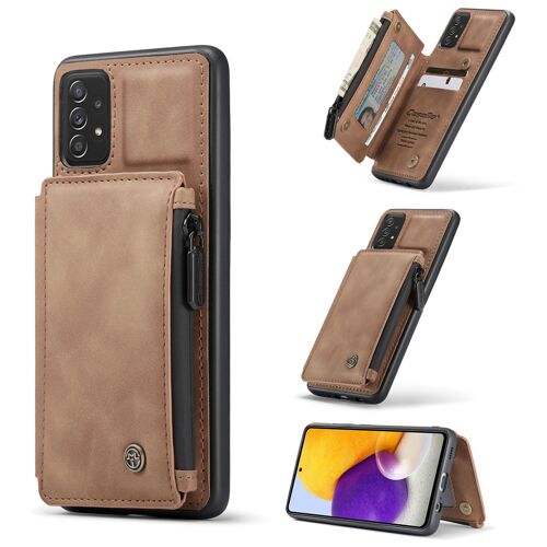 Coque Samsung Galaxy A72, Etui portefeuille 3 emplacements pour cartes, 1 Money Pocket,Portefeuille à fermeture à glissière pour Samsung Galaxy A72(Marron)