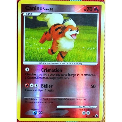 Carte Pokémon 63/111 Caninos 70 Pv - Reverse Platine Rivaux Émergeants Neuf Fr