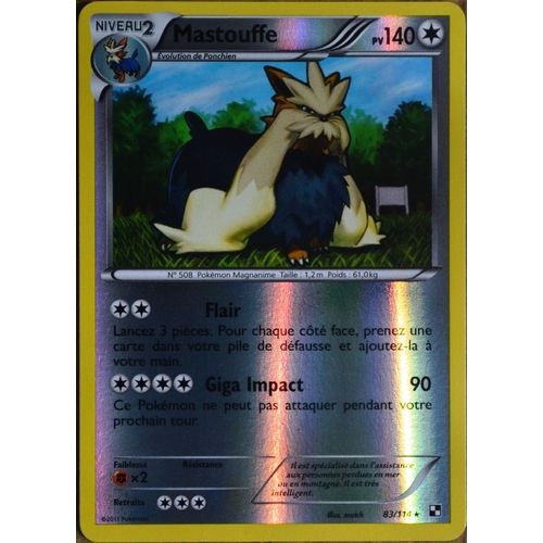 Carte Pokémon 83/114 Mastouffe 140 Pv - Reverse Noir & Blanc Neuf Fr