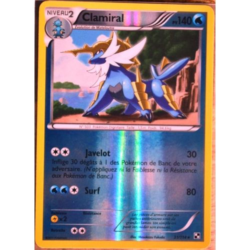 Carte Pokémon 31/114 Clamiral 140 Pv - Holo Reverse Série Noir & Blanc Neuf Fr