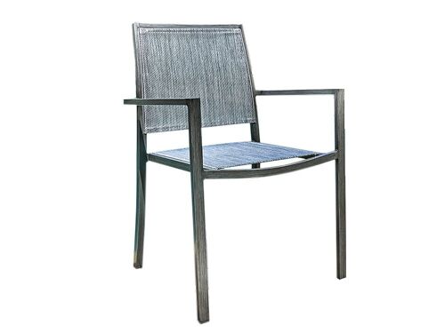 Lot De 4 Fauteuils De Jardin En Aluminium Et Textilène Empilable Aspect Teck Gris Santorin - Jardiline