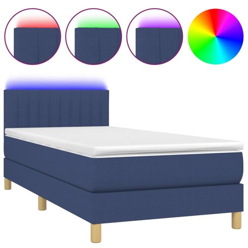 vidaXL Sommier tapissier avec matelas et LED Bleu 80x200cm Tissu