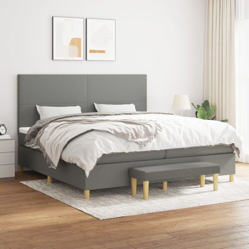 Lit à sommier tapissier avec matelas Gris foncé 200x200cm Tissu