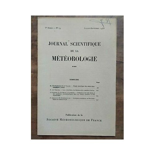 Journal Scientifique De La Météorologie Nº19 Juillet Septembre 1953