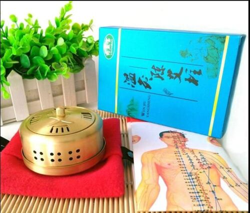 Boîte De Moxibustion Portable En Cuivre, Instrument De Massage Moxibustion Avec 54 Rouleaux De Moxa 