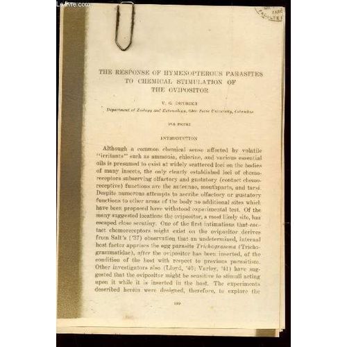 The Response Of Hymenopterous Parasites To Chemical Stimulation Of The Ovipositor