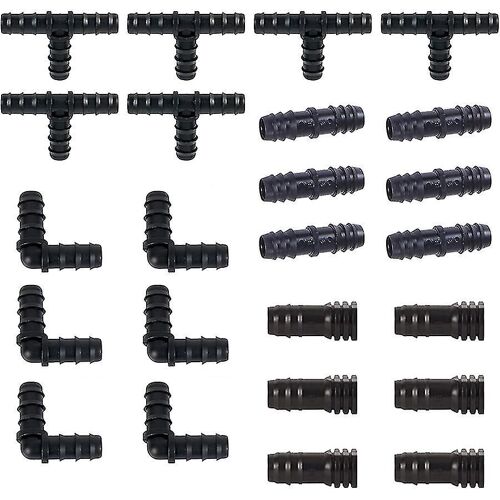 Irrigation Fittings Kit For Drip Tubing -6 Tees, 6 Couplings, 6 Ends, 6 Elbows - 16mm Compatible Dr